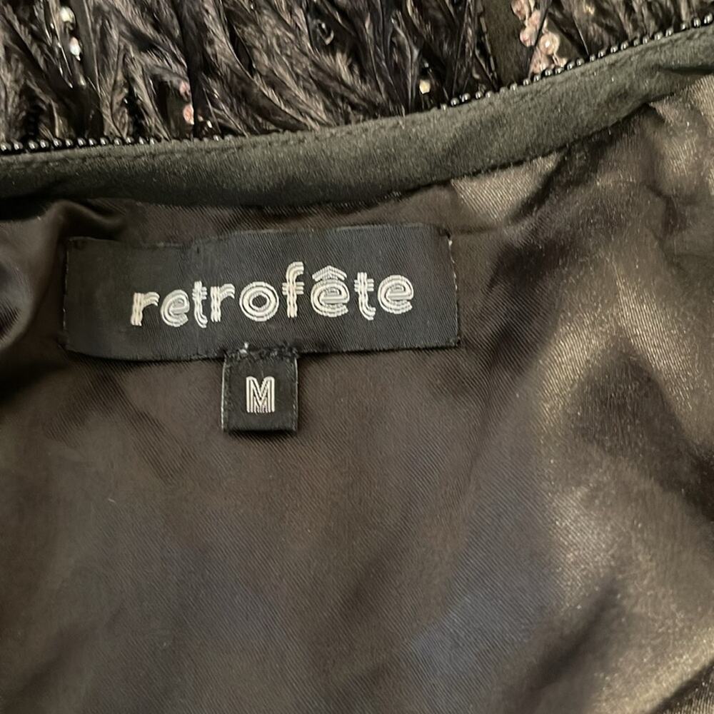 Retrofete Black and Silver Rubina Sequin Feather Hem Mini Dress Size Medium - Picture 11 of 12